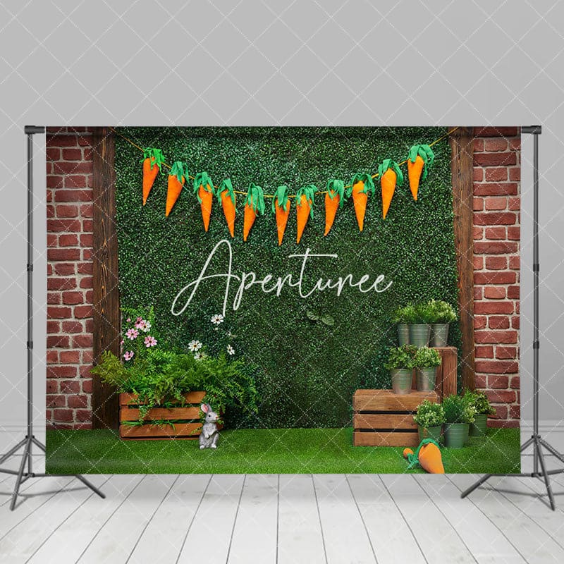 Aperturee - Aperturee Brick Greenery Wall Carrot Bunny Easter Backdrop