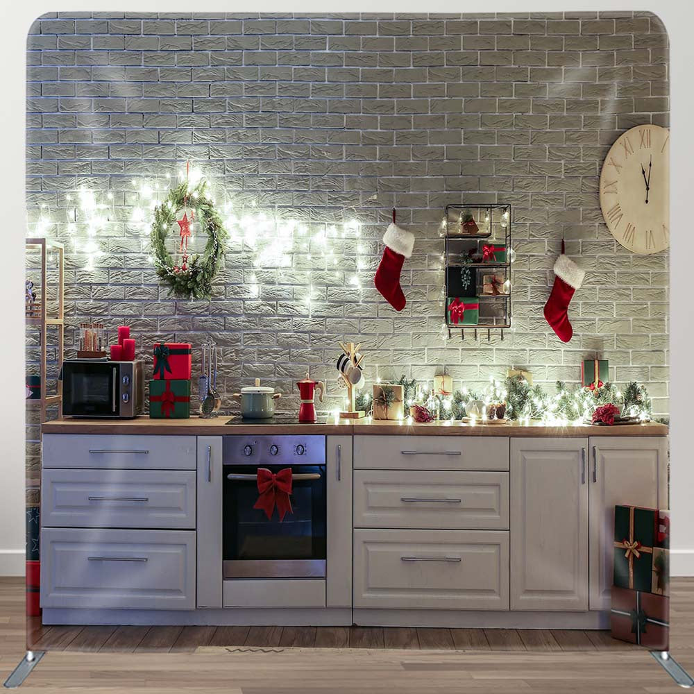 Aperturee - Aperturee Brick Wall Cupboard Christmas Pillow Case Backdrop