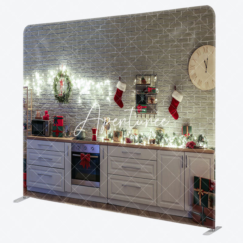 Aperturee - Aperturee Brick Wall Cupboard Christmas Pillow Case Backdrop