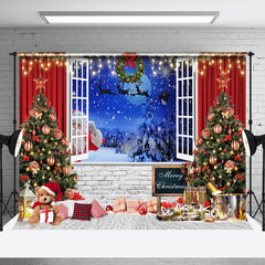 Aperturee - Aperturee Brick Wall Curtain Window Santa Night Xmas Backdrop