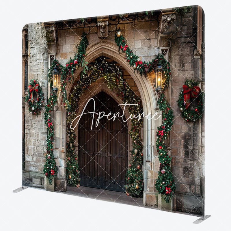 Aperturee - Aperturee Brick Wall Door Leaf Christmas Pillow Cover Backdrop