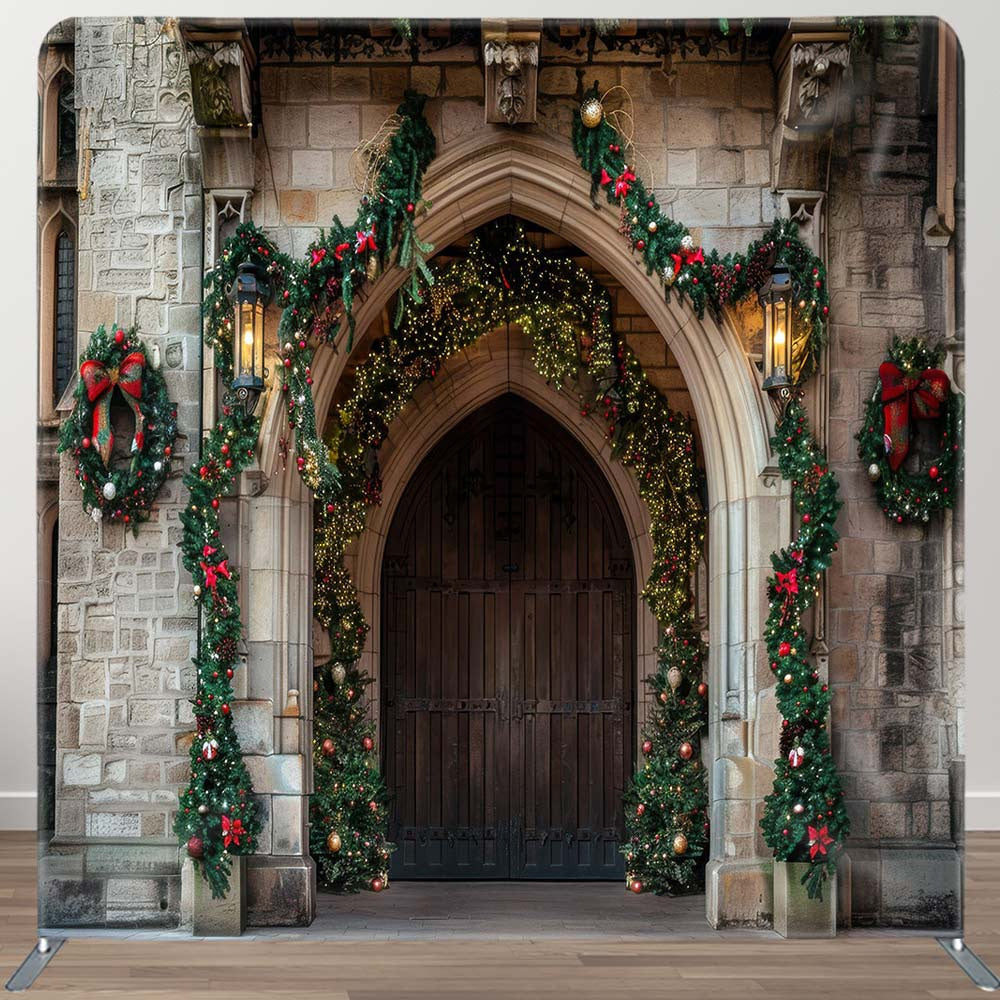 Aperturee - Aperturee Brick Wall Door Leaf Christmas Pillow Cover Backdrop