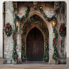 Aperturee - Aperturee Brick Wall Door Leaf Christmas Pillow Cover Backdrop