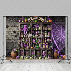 Aperturee - Aperturee Brick Wall Pick Your Poison Shelf Halloween Backdrop