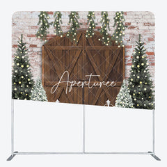 Aperturee - Aperturee Brick Wall Wood Door Christmas Pillow Cover Backdrop