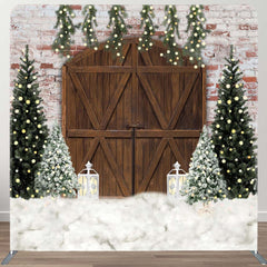 Aperturee - Aperturee Brick Wall Wood Door Christmas Pillow Cover Backdrop