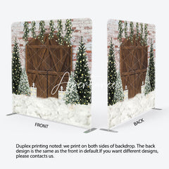 Aperturee - Aperturee Brick Wall Wood Door Christmas Pillow Cover Backdrop