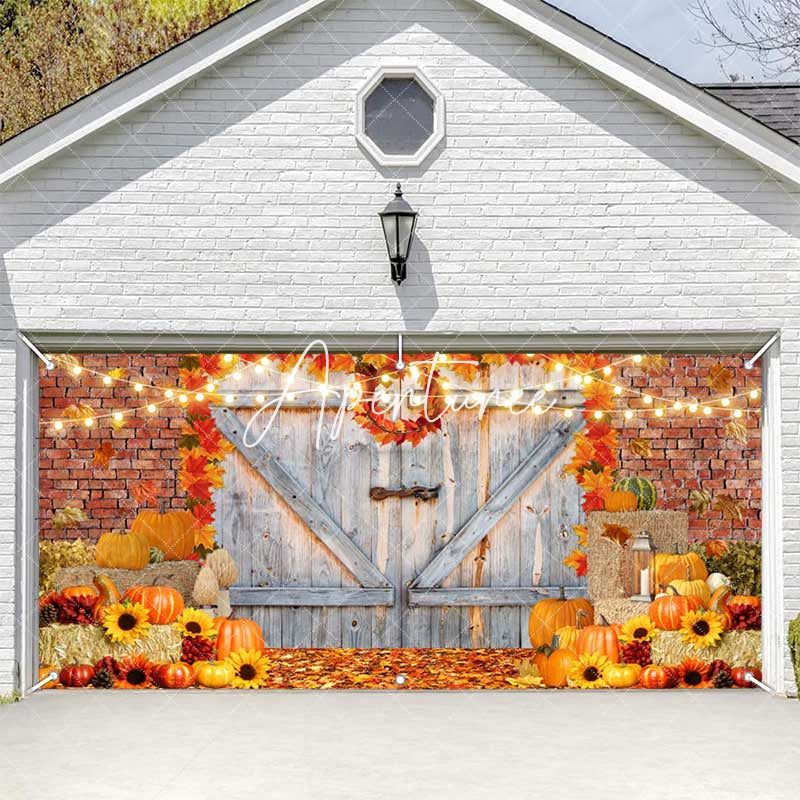 Aperturee - Aperturee Brick Wall Wood Door Pumpkin Maple Garage Door Banner