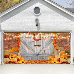 Aperturee - Aperturee Brick Wall Wood Door Pumpkin Maple Garage Door Banner