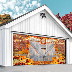 Aperturee - Aperturee Brick Wall Wood Door Pumpkin Maple Garage Door Banner