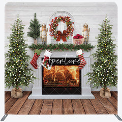 Aperturee - Aperturee Bricks Fireplace Christmas Tension Fabric Backdrop