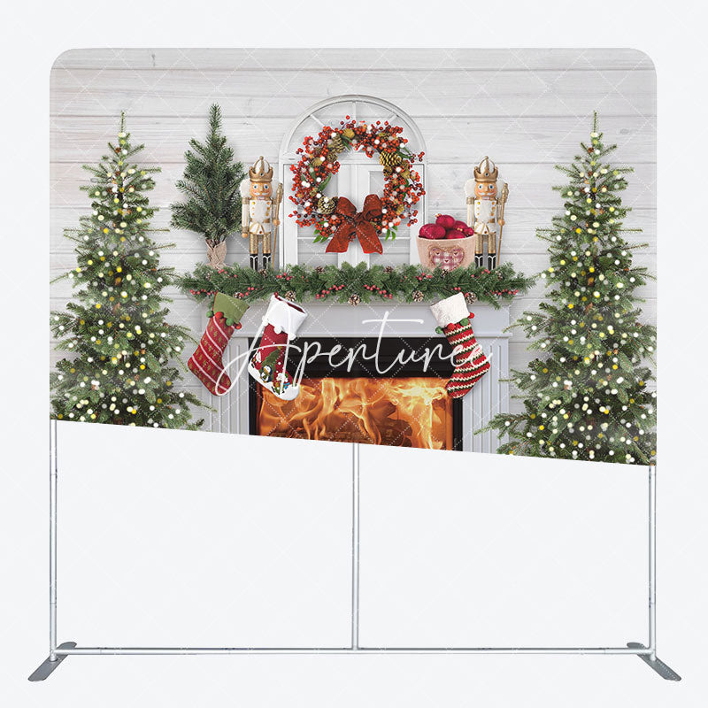 Aperturee - Aperturee Bricks Fireplace Christmas Tension Fabric Backdrop