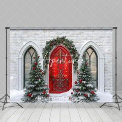 Aperturee - Aperturee Bricks House Red Door Tree Christmas Vibe Backdrop