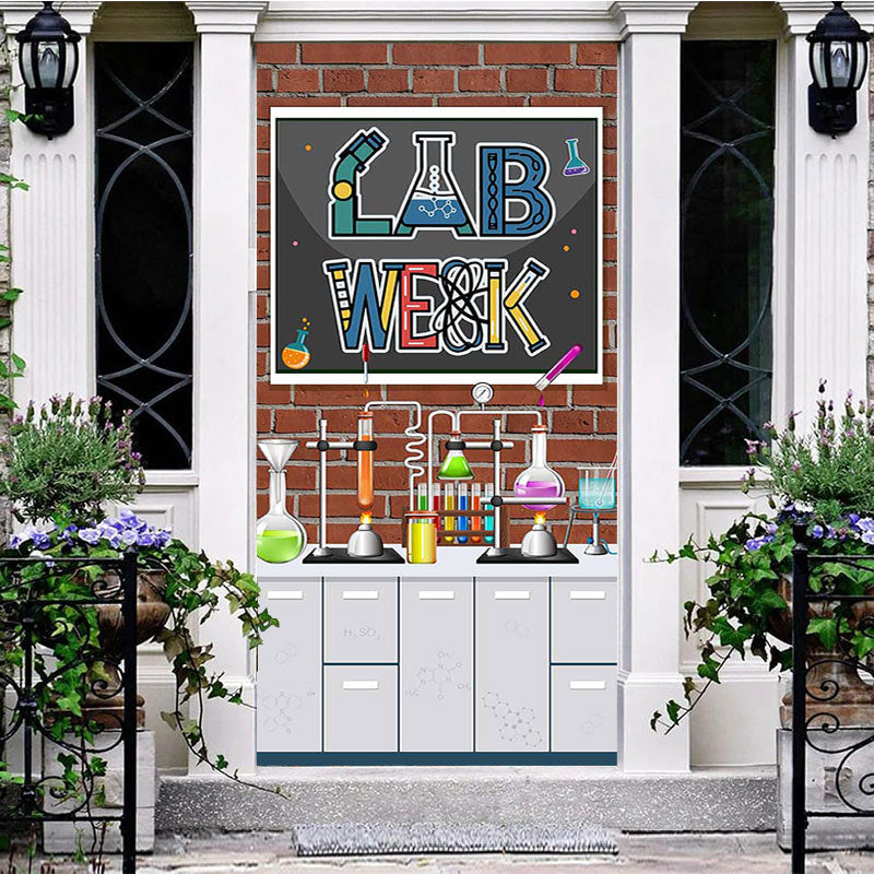 Aperturee - Aperturee Bricks Wall Chemical Reagents Lab Week Door Cover