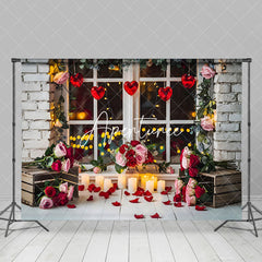 Aperturee - Aperturee Bricks Wall Floral Window Candlelight Photo Backdrop