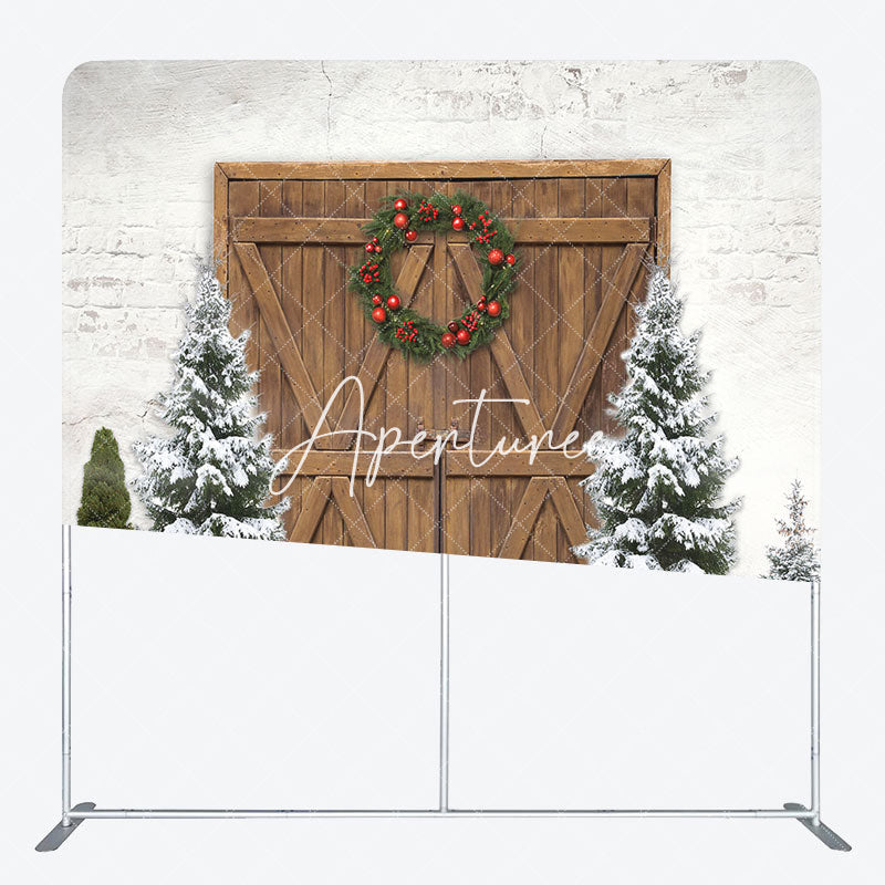 Aperturee - Aperturee Bricks Wall Wooden Door Merry Christmas Backdrop