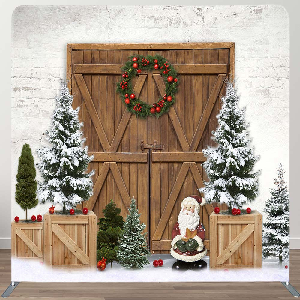 Aperturee - Aperturee Bricks Wall Wooden Door Merry Christmas Backdrop