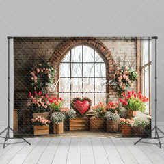 Aperturee - Aperturee Bricks Window Scene Spring Floral Heart Backdrop