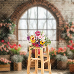 Aperturee - Aperturee Bricks Window Scene Spring Floral Heart Backdrop