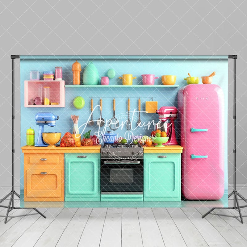 Aperturee - Aperturee Bright Blue Kitchen Refrigerator Photo Backdrop