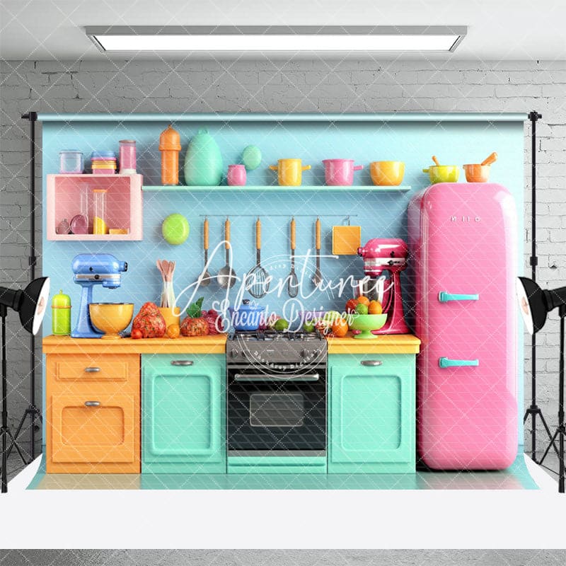 Aperturee - Aperturee Bright Blue Kitchen Refrigerator Photo Backdrop