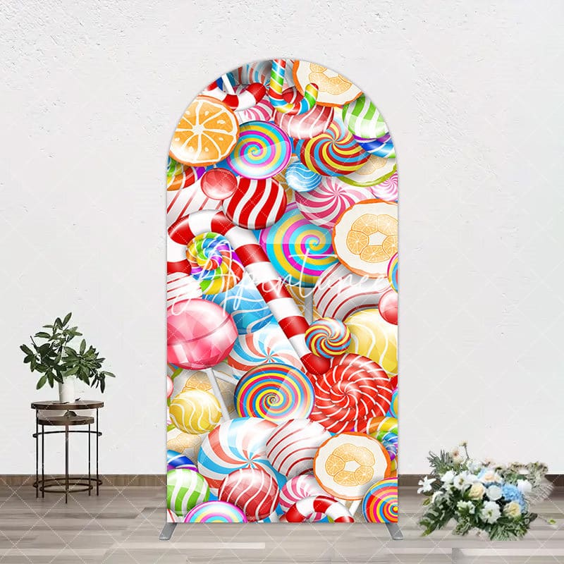 Aperturee - Aperturee Bright Colorful Candyland Birthday Arch Backdrop