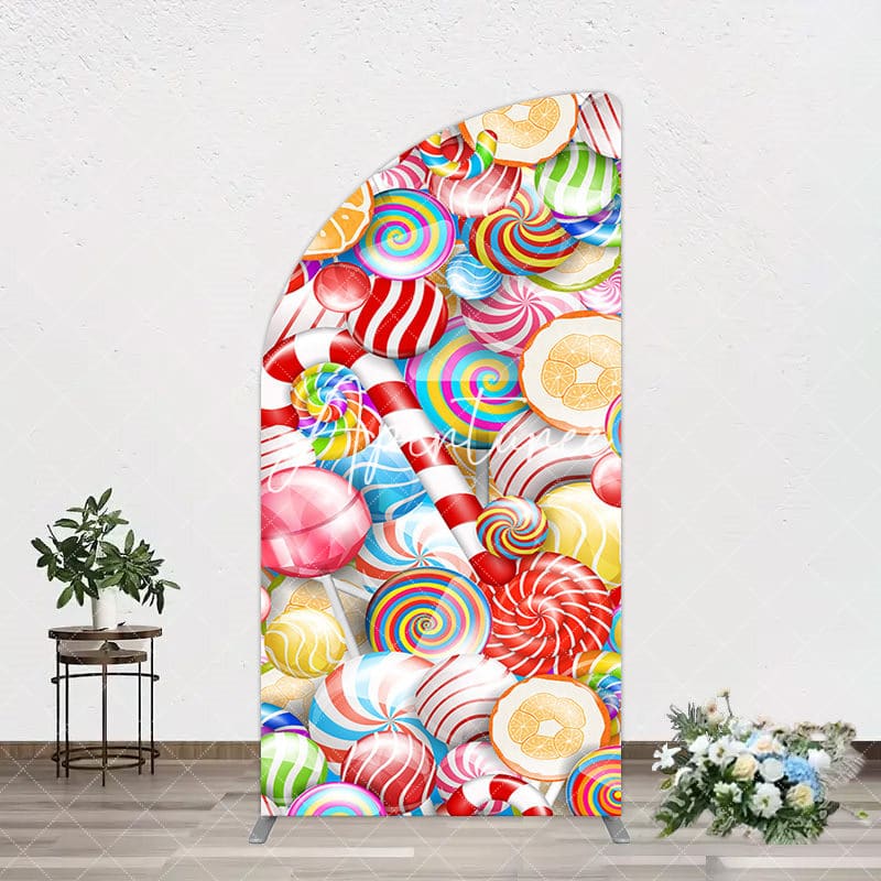 Aperturee - Aperturee Bright Colorful Candyland Birthday Half Moon Arch Backdrop