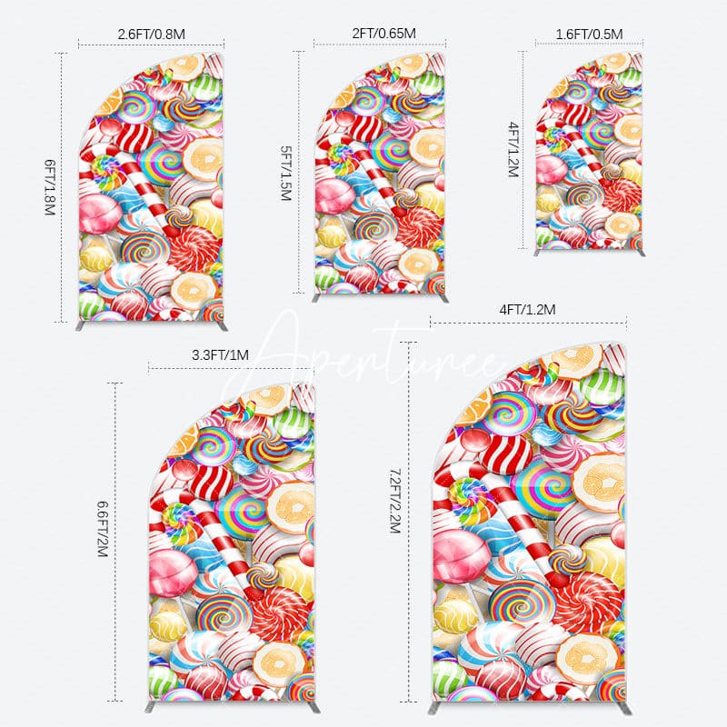 Aperturee - Aperturee Bright Colorful Candyland Birthday Half Moon Arch Backdrop