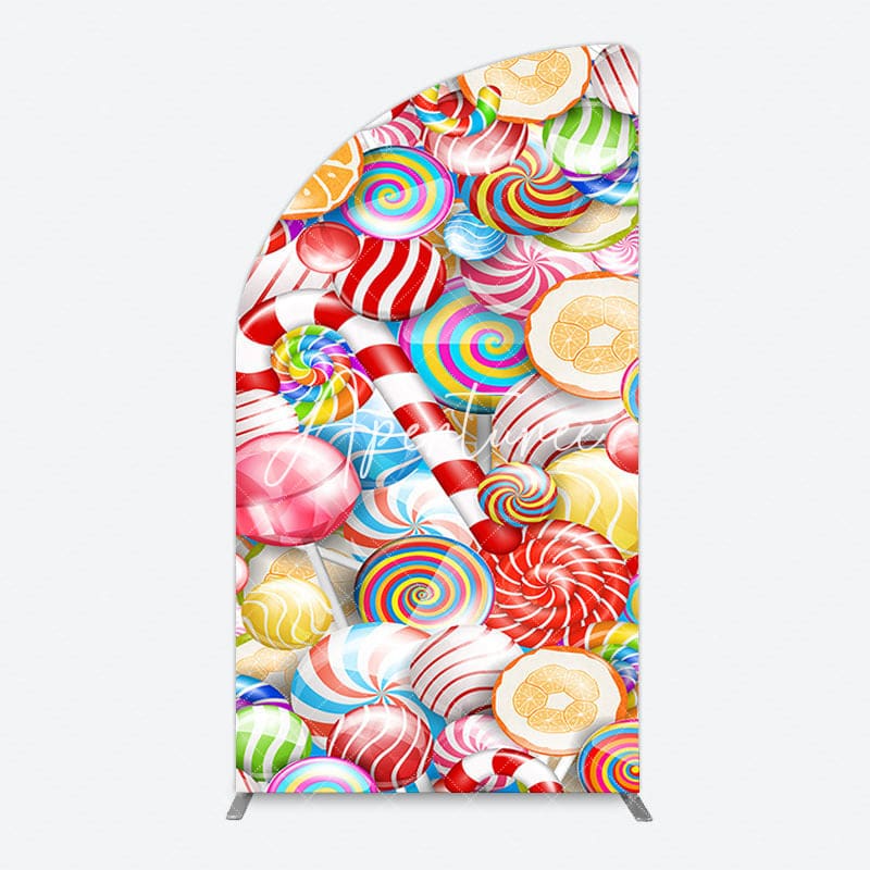 Aperturee - Aperturee Bright Colorful Candyland Birthday Half Moon Arch Backdrop