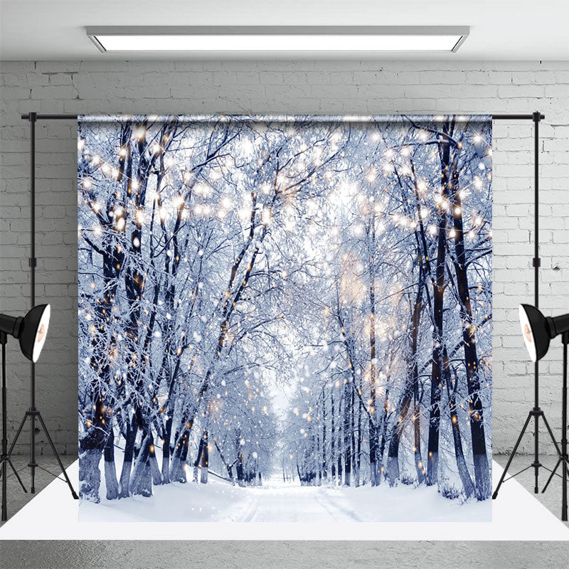 Aperturee - Aperturee Bright Light Twinkling Snowy Winter Forest Backdrop