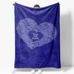 Aperturee - Aperturee Bright Royal Blue Custom Family Name Heart Blanket