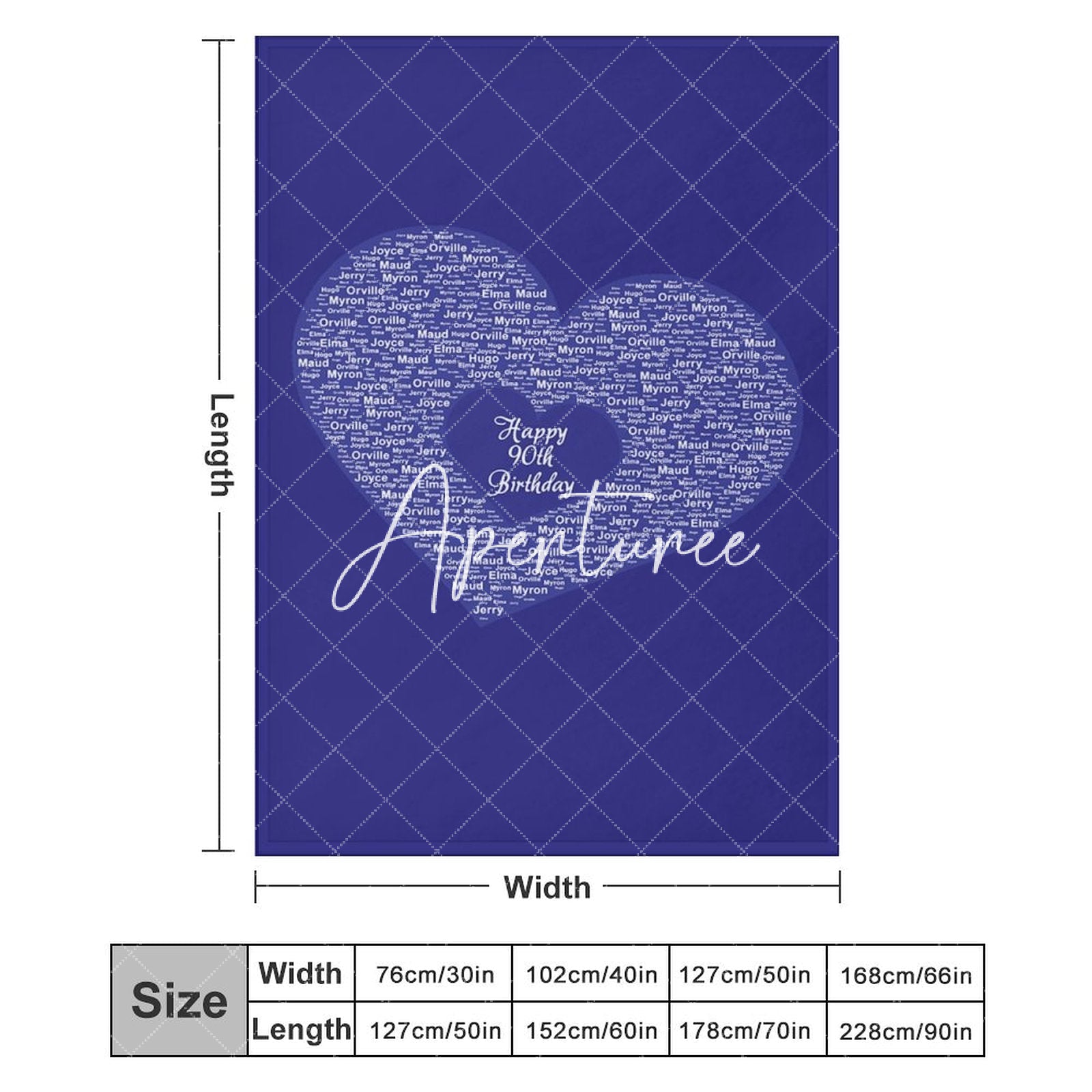 Aperturee - Aperturee Bright Royal Blue Custom Family Name Heart Blanket