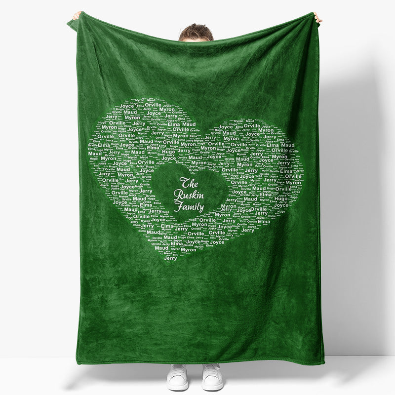 Aperturee - Aperturee Bright Royal Green Custom Family Name Heart Blanket