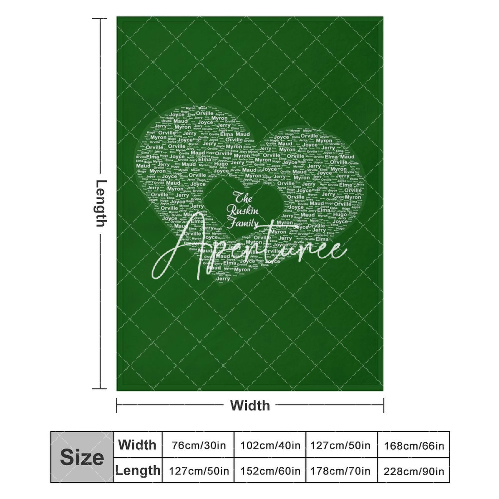 Aperturee - Aperturee Bright Royal Green Custom Family Name Heart Blanket