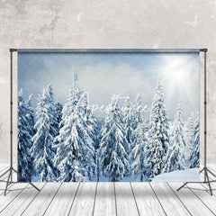 Aperturee - Aperturee Bright Sumshine Snowy Pine Forest Winter Backdrop