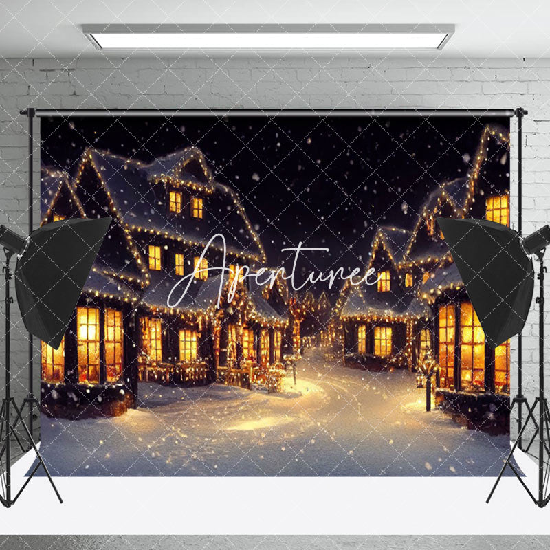 Aperturee - Aperturee Bright Village At Night Christmas Photo Backdrop