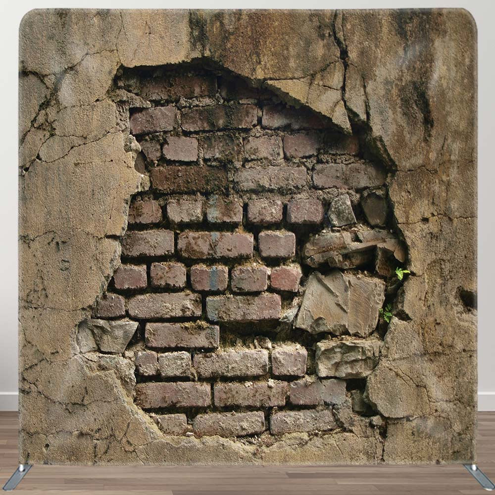 Aperturee - Aperturee Broken Brick Wall Photography Square Tension Backdrop