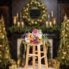 Aperturee - Aperturee Brown Beige Retro Fireplace Christmas Vibe Backdrop