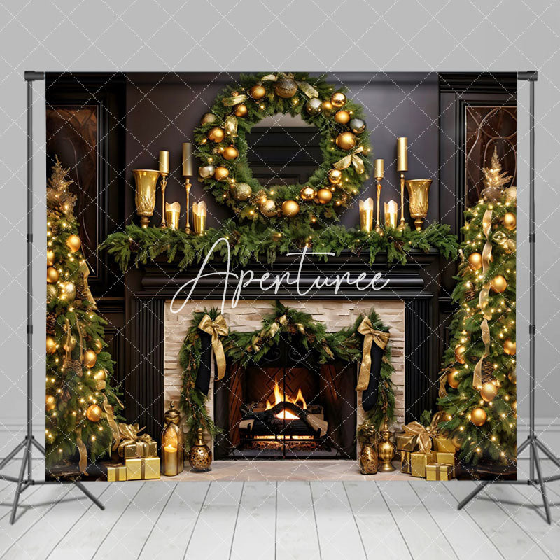 Aperturee - Aperturee Brown Beige Retro Fireplace Christmas Vibe Backdrop