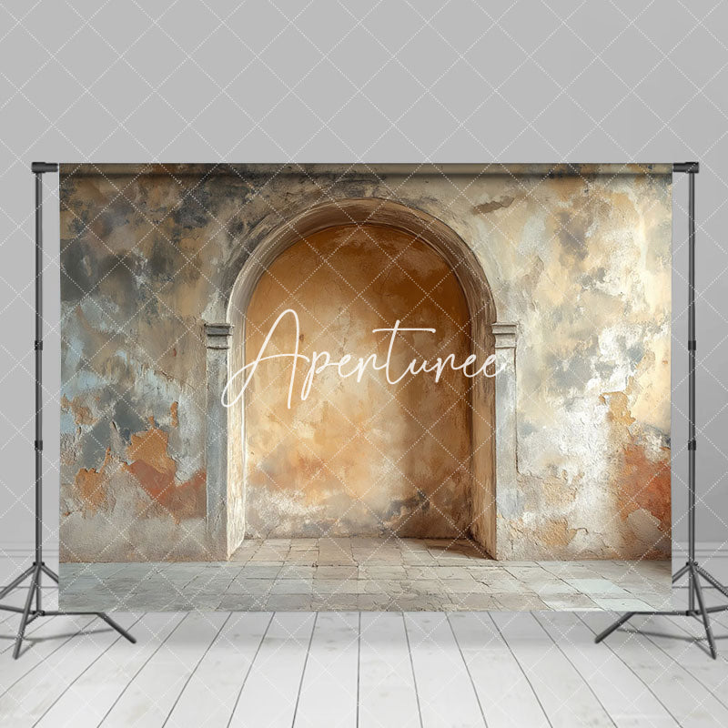 Aperturee - Aperturee Brown Beige Vintage Stone Arch Retro Wall Backdrop