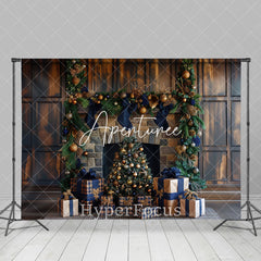 Aperturee - Aperturee Brown Blue Fireplace Gifts Christmas Vibe Backdrop