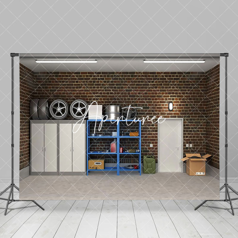 Aperturee - Aperturee Brown Brick Wall Car Repair Shop Photograph Backdrop