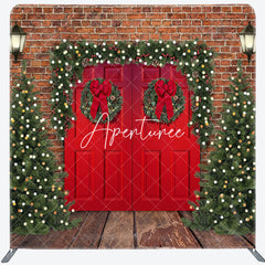 Aperturee - Aperturee Brown Bricks Door Christmas Tension Fabric Backdrop