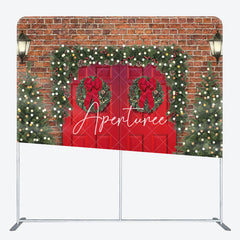 Aperturee - Aperturee Brown Bricks Door Christmas Tension Fabric Backdrop