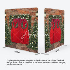 Aperturee - Aperturee Brown Bricks Door Christmas Tension Fabric Backdrop