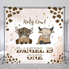 Aperturee - Aperturee Brown Cow Print Custom Name 1st Birthday Backdrop