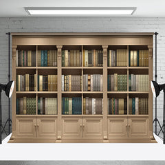 Aperturee - Aperturee Brown Gorgeous Bookcase Scenario Photo Backdrop