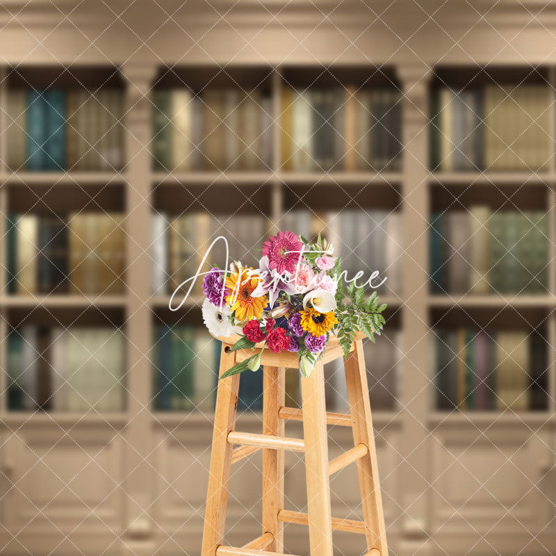 Aperturee - Aperturee Brown Gorgeous Bookcase Scenario Photo Backdrop