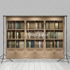 Aperturee - Aperturee Brown Gorgeous Bookcase Scenario Photo Backdrop