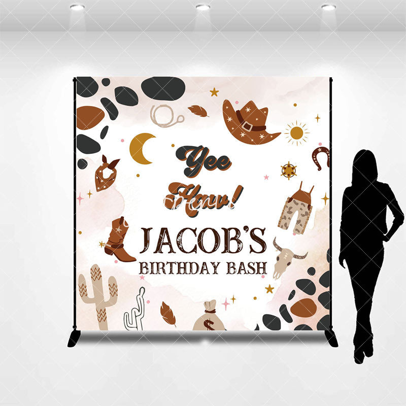 Aperturee - Aperturee Brown Pattern Cowboy Custom Name Birthday Backdrop